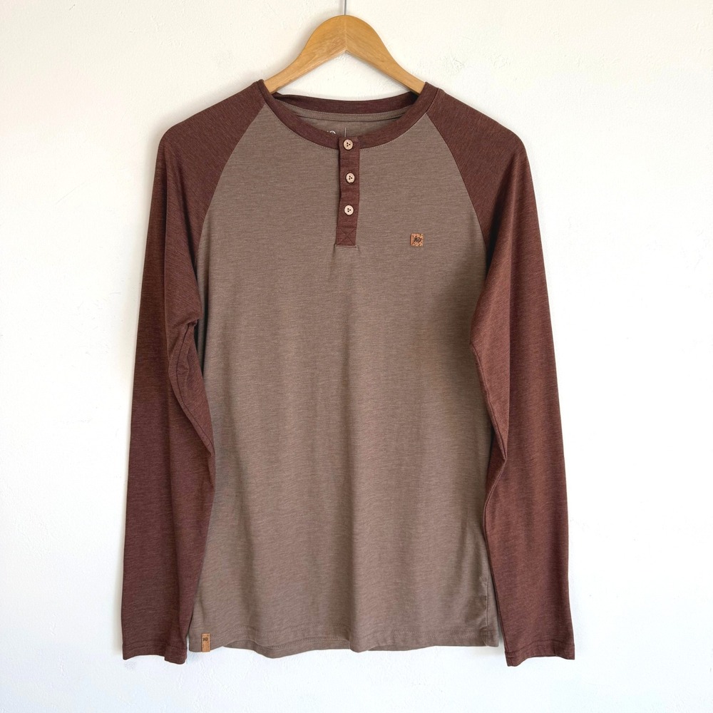 tentree TreeBlend Henley Shirt Mens S Brown Long Sleeve Raglan Gorpcore Outdoor